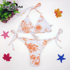 Vibrant Green Floral Underwire Bikini with Ruched Texture