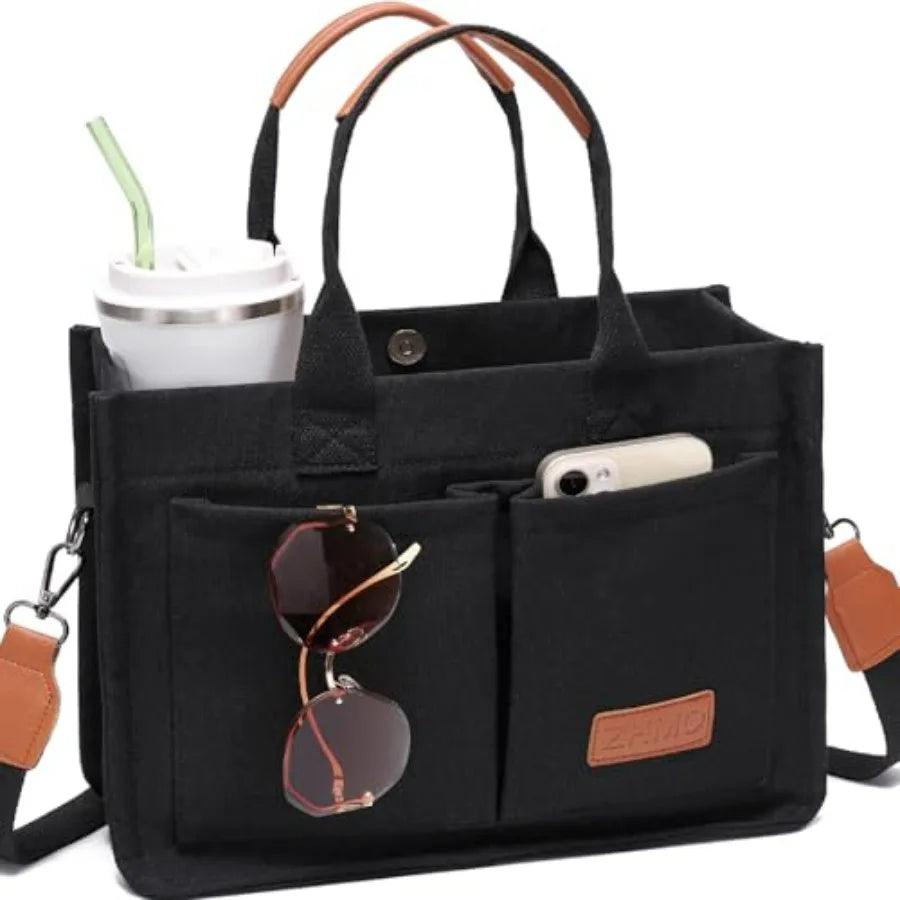 Utility Style Large Capacity Tote Shoulder Bag with Multi Pocket Design