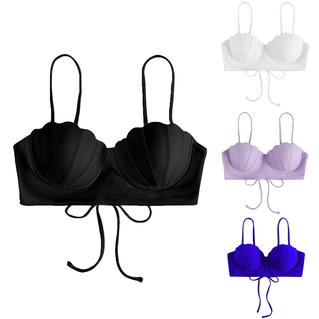 Pastel Lavender Seashell Shaped Balconette Bikini Top with Delicate Straps