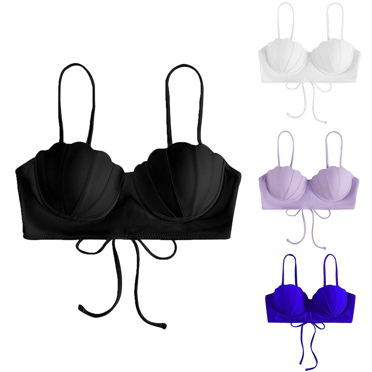 Pastel Lavender Seashell Shaped Balconette Bikini Top with Delicate Straps
