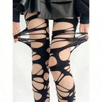 Distressed Cutout Fishnet Tights Gothic Punk Alternative Fashion Statement Hosiery