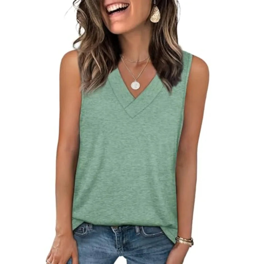 Relaxed V-Neck Sleeveless Tank Top with Soft Knit Everyday Casual Fit