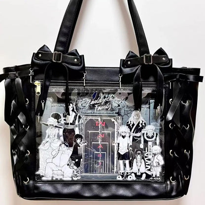 Transparent Display Tote Bag with Ribbon Accents and Organizer Compartments