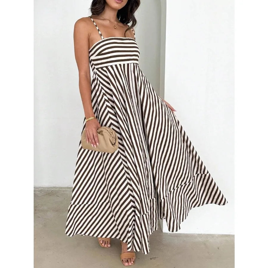 Smocked Spaghetti Strap Flowing Maxi Dress with Relaxed Contemporary Fit