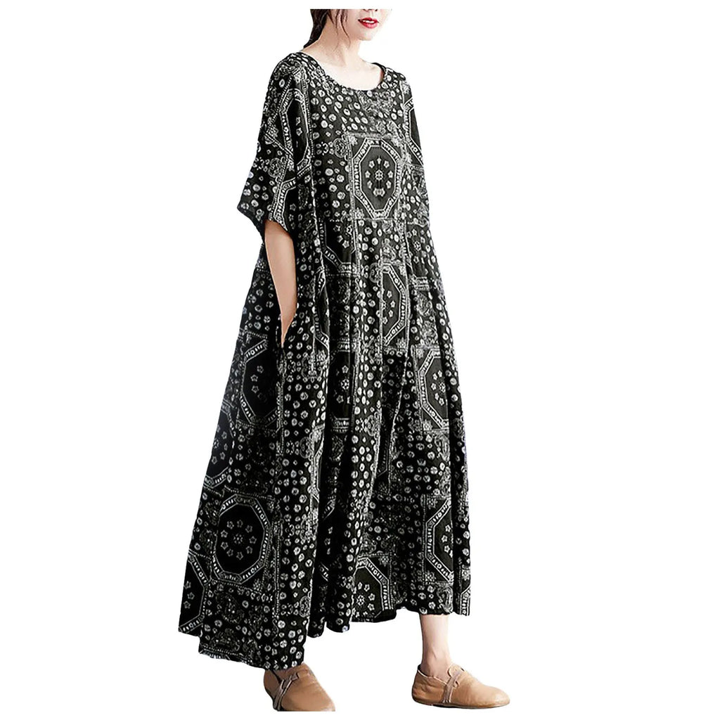 Boho Pleated Maxi Dress with Relaxed Silhouette for Everyday Styling