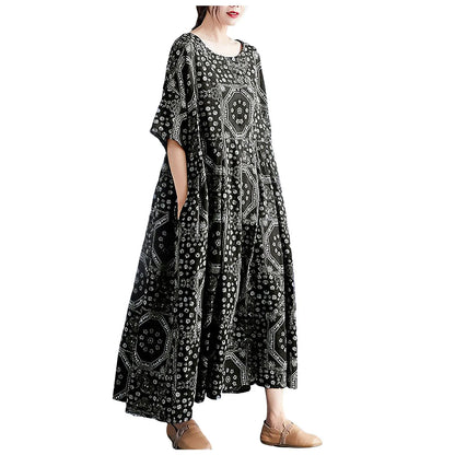 Boho Pleated Maxi Dress with Relaxed Silhouette for Everyday Styling