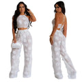 Floral Applique Crop Top and Wide Leg Pants Statement Co-Ord Set