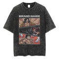 Oversized Anime Manga Graphic Streetwear Tee with Vintage Washed Art Panels