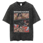 Oversized Anime Manga Graphic Streetwear Tee with Vintage Washed Art Panels