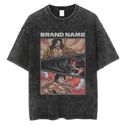 Oversized Anime Manga Graphic Streetwear Tee with Vintage Washed Art Panels