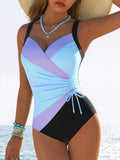 Color-Block Halter One-Piece Swimsuit with Removable Padding, Ruched Waist and High-Stretch Sculpted Beachwear Design