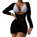 Three-Piece Crisp White String Bikini Set with Sheer Mesh Long-Sleeve Cover-Up