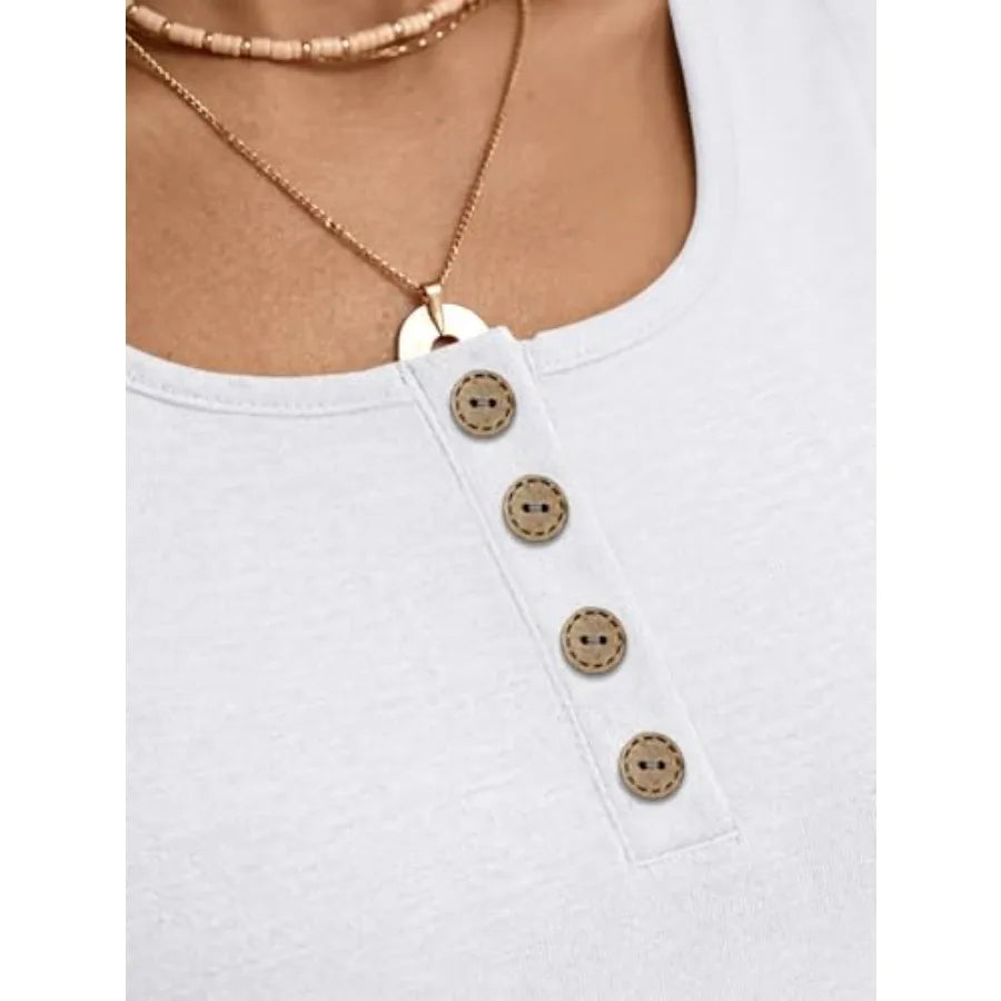 Henley Button Tank Top with Relaxed Fit Casual Everyday Summer Style