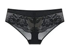 French Eyelash Lace Longline Triangle Bralette and Scalloped Low-Rise Hipster Panty Set