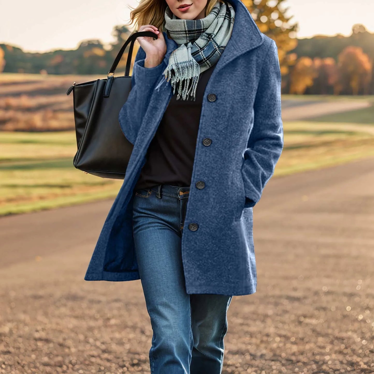 Women's Mid-Length Button Front Coat Relaxed Tailored Winter Casual Everyday Outerwear