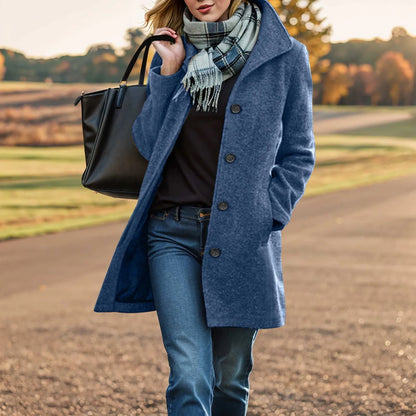 Women's Mid-Length Button Front Coat Relaxed Tailored Winter Casual Everyday Outerwear