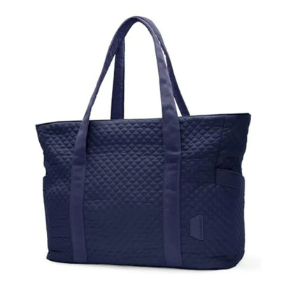 Quilted Large Capacity Tote Bag with Zip Closure and Structured Design