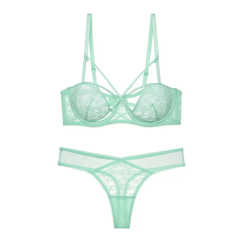 Lilac Strappy Floral Lace Underwire Bra and Cutout Thong Set