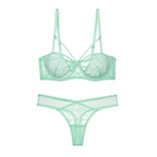 Lilac Strappy Floral Lace Underwire Bra and Cutout Thong Set