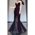 Dark Romantic Lace Maxi Dress with Gothic Evening Fashion Aesthetic