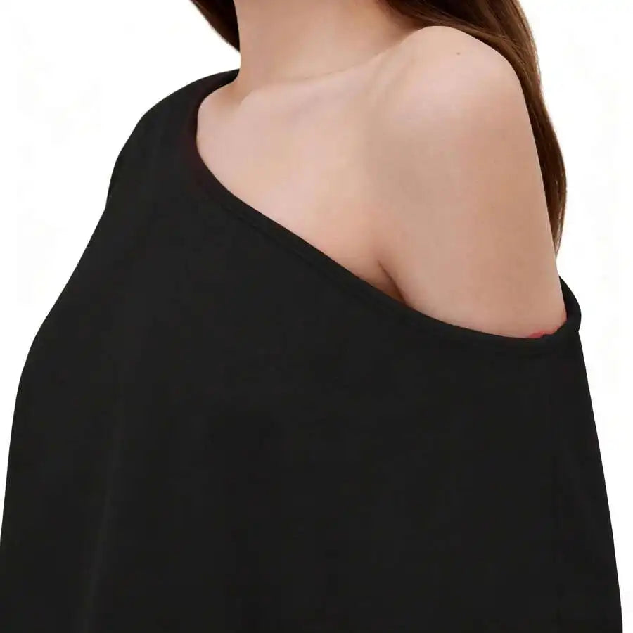 Off-Shoulder Relaxed Fit Knit Pullover Sweater with Long Sleeves and Side Pocket