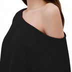 Off-Shoulder Relaxed Fit Knit Pullover Sweater with Long Sleeves and Side Pocket