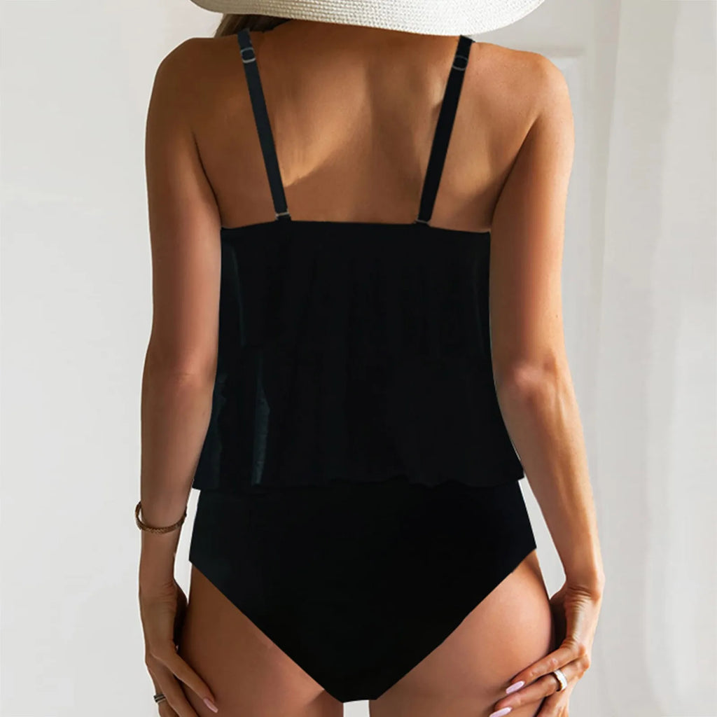 Floral Print High-Waisted Ruffle Bikini Set with Skirted Bottom and Feminine Beachwear Silhouette