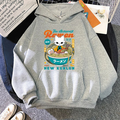 Kawaii Anime Oversized Hoodie with Retro Manga Café Artwork