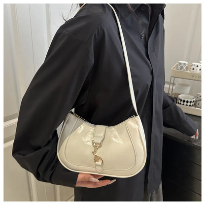Minimalist Patent Leather Baguette Shoulder Bag with Everyday Compact Design
