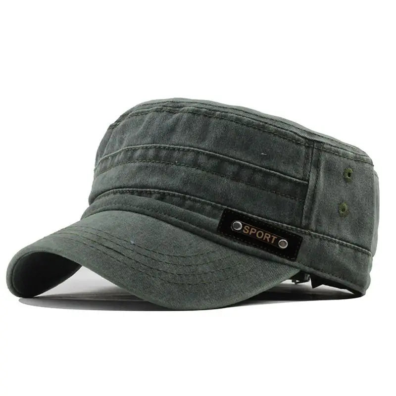 Classic Cotton Military Style Flat Top Cap for Casual Travel and Everyday Outdoor Wear
