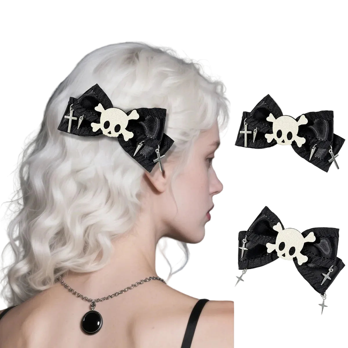 Skull Bow Hair Clip Gothic Punk Statement Alternative Fashion Accessory