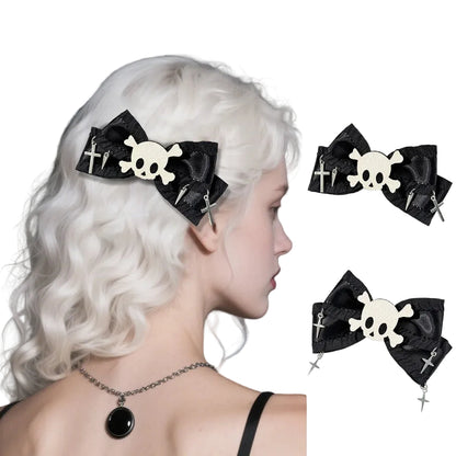 Skull Bow Hair Clip Gothic Punk Statement Alternative Fashion Accessory