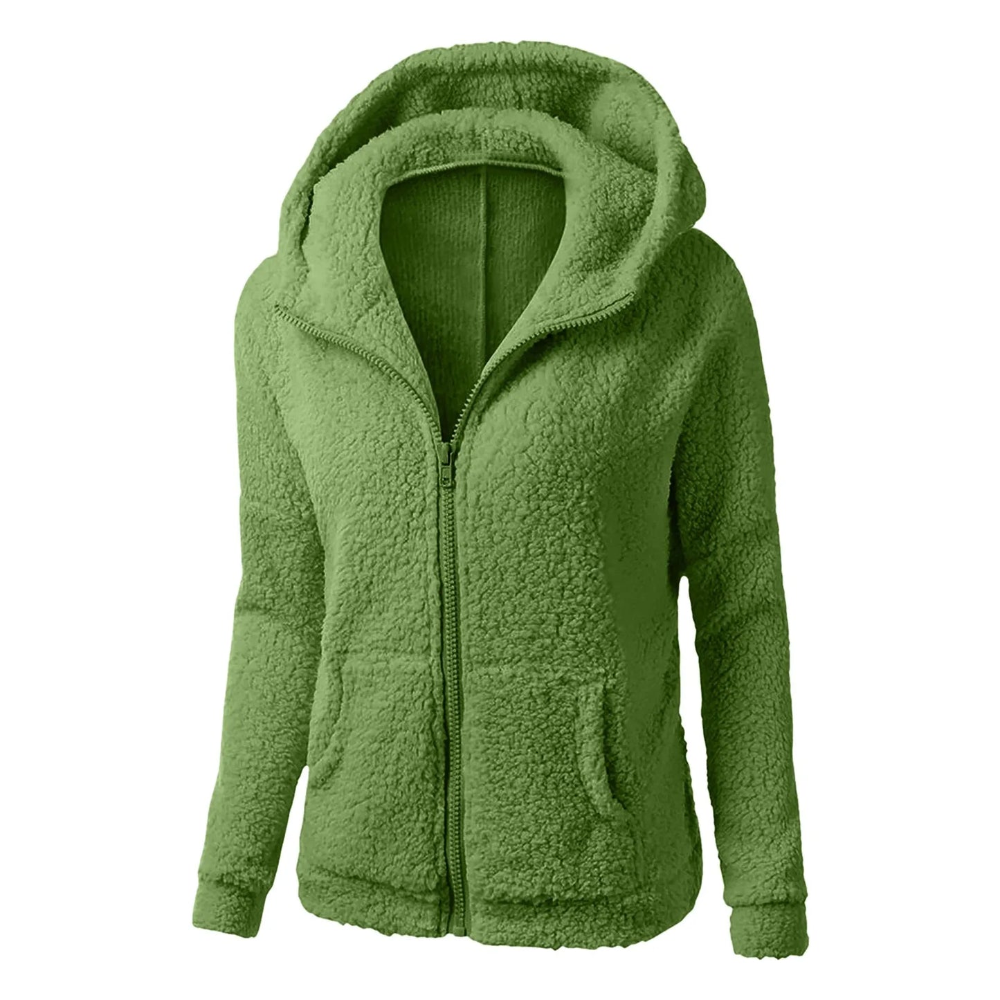 Women's Plush Zip-Up Hooded Fleece Jacket with Relaxed Fit for Everyday Streetwear Style