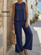 Relaxed Sleeveless Top and Wide Leg Pants Summer Co-Ord Set for Women