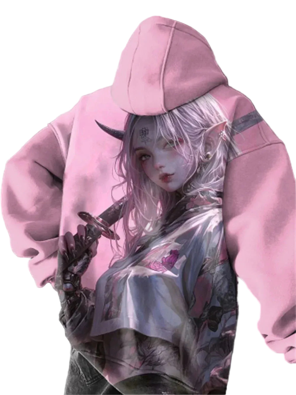 Oversized Anime Graphic Hoodie with Ethereal Manga Fashion Artwork
