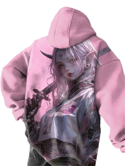 Oversized Anime Graphic Hoodie with Ethereal Manga Fashion Artwork