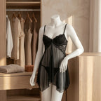Romantic Deep Red Open-Front Babydoll with Lace Bodice and Matching Panty