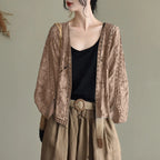 Women's Open Front Lightweight Knit Cardigan with Relaxed Three Quarter Sleeves