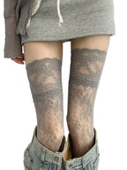 Vintage Floral Lace Thigh High Sheer Stockings with Non-Slip Stay-Up Design for Everyday Style