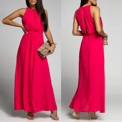 Sleeveless Maxi Dress with High Neck and Elegant Side Slit Design