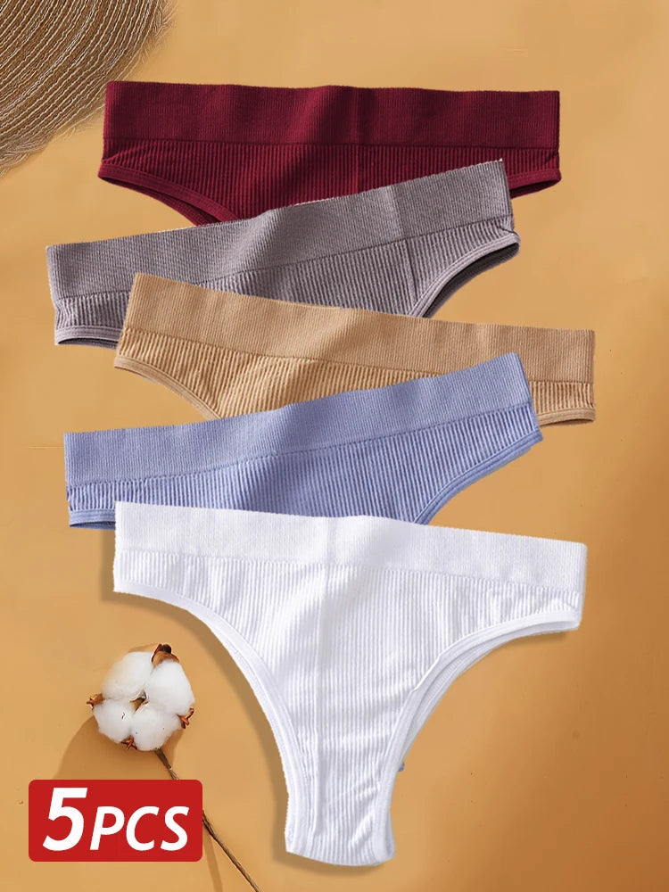 Seven-Piece Cotton Ribbed Low-Rise Bikini Panty Set