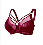 Elegant Sheer Mesh Underwire Minimizer Bra with Strappy Center Detailing