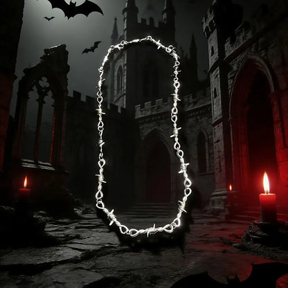 Gothic Barbed Thorn Chain Choker Necklace for Punk and Alternative Streetwear