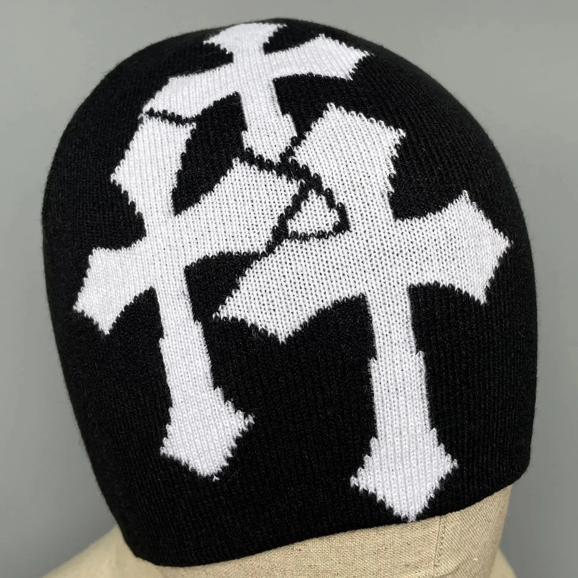 Abstract Graphic Polyester Knit Beanie for Modern Streetwear Casual Winter Everyday Fashion Style