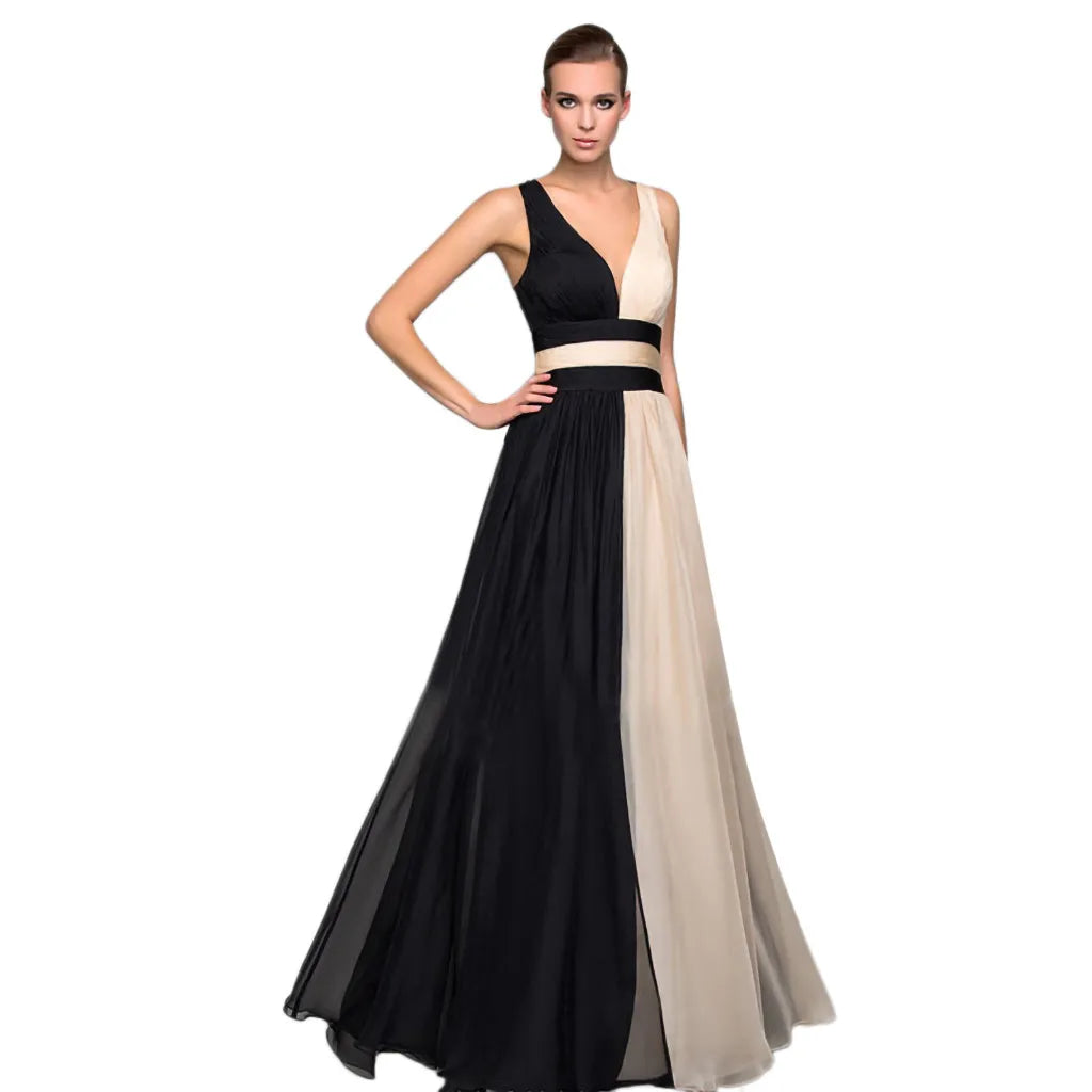 Elegant Split Tone Strapless Gothic Evening Maxi Dress