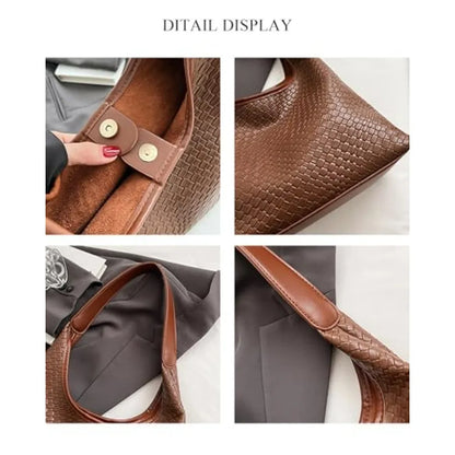 Woven Texture Vegan Leather Hobo Tote Bag with Large Capacity Design