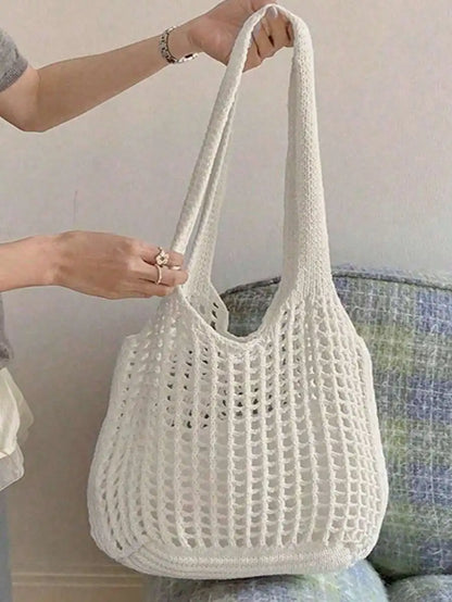 Open Knit Cotton Tote Shoulder Bag with Relaxed Everyday Design