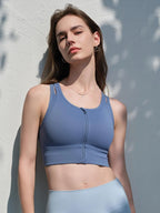 Zip-Front Medium Support Sports Bra with Wide Straps and Racerback Design
