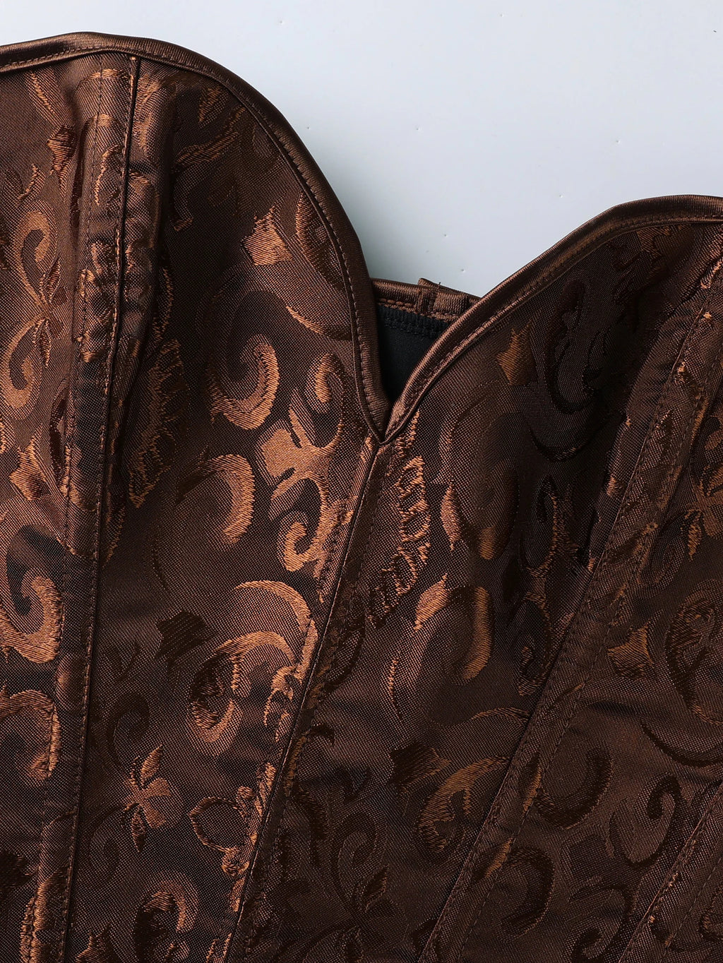 Regal Bronze Floral Jacquard Overbust Corset with Plunging Sweetheart Neckline