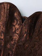 Regal Bronze Floral Jacquard Overbust Corset with Plunging Sweetheart Neckline